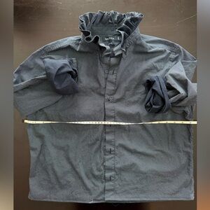One of a kind Upcycled dress shirt with ruffle collar